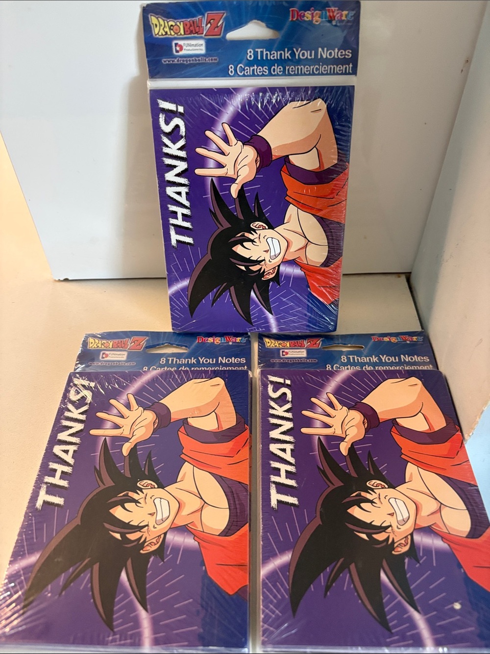 Lot of 3 Vintage 2000 Dragonball Z Goku Thank You Card Packages- New Old Stock